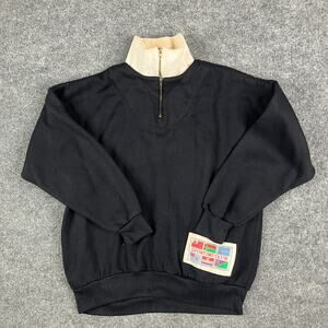 Mister Noah Pullover Womens L Black Beige Half Zip Sporting Club Patch‎ Retro